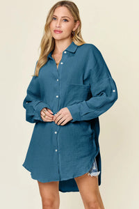 Double Take Full Size Pocketed Texture Button Up Shirt Thumbnail 13