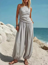 Full Size One-Shoulder Top and Wide Leg Pants Set Plus Size Thumbnail 7
