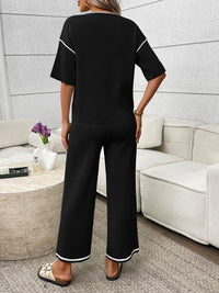 Round Neck Half Sleeve Top and Pants Set Thumbnail 10