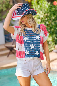 BiBi Crochet Star Patches 4th Of July Sweater Cover Up Thumbnail 6