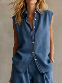 Sleeveless Button Up Top and Shorts Set Thumbnail 9