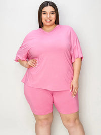 Basic Bae Full Size V-Neck Drop Shoulder T-Shirt and Shorts Set Thumbnail 5