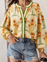 Floral Print V Neck Long Sleeve Shirt Thumbnail 3