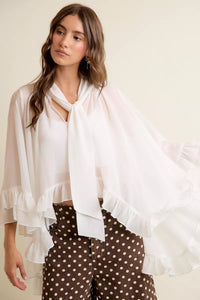 Sheer Ruffle Bell Sleeve Bow Tie Blouse Thumbnail 13