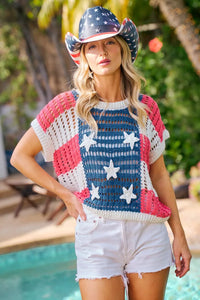 BiBi Crochet Star Patches 4th Of July Sweater Cover Up Thumbnail 7