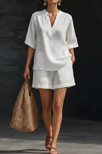 Notched Half Sleeve Top and Shorts Set Thumbnail 4