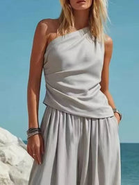 Full Size One-Shoulder Top and Wide Leg Pants Set Plus Size Thumbnail 8