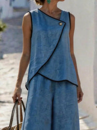 Contrast Trim Top and Slit Pants Set Thumbnail 6