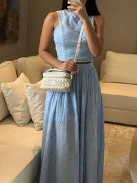 Eyelet Crop Top and Maxi Skirt Set Thumbnail 3
