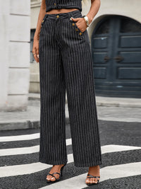 Striped Button Down Tank and Pants Denim Set Thumbnail 6