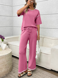 Round Neck Half Sleeve Top and Pants Set Thumbnail 13