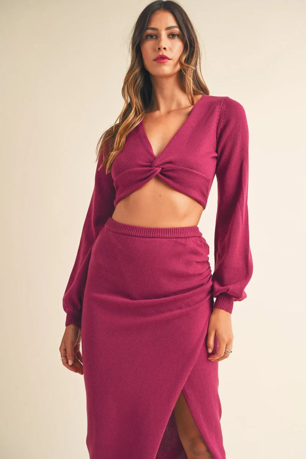 MABLE Front Twisted Knit Top and Midi Skirt Set - Women's Clothing & Dresses USA