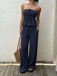 Textured Tube Top & Wide Leg Pants Set Thumbnail 5