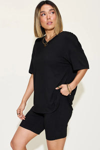 Basic Bae Full Size V-Neck Drop Shoulder T-Shirt and Shorts Set Thumbnail 24