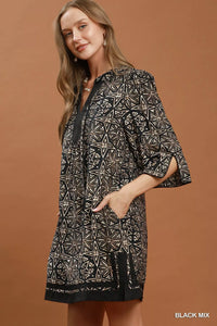 Umgee Mix Geometric Print V-Neck Tassel Detail Tunic Dress Thumbnail 2