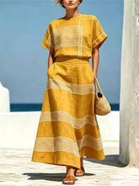 Full Size Striped Round Neck Top and Skirt Set Plus Size Thumbnail 11