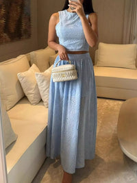 Eyelet Crop Top and Maxi Skirt Set Thumbnail 1