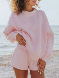 Relaxed Fit Round Neck Sweatshirt and Shorts Set Thumbnail 1