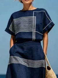 Full Size Striped Round Neck Top and Skirt Set Plus Size Thumbnail 4