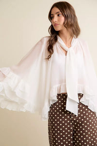 Sheer Ruffle Bell Sleeve Bow Tie Blouse Thumbnail 11