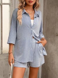 Textured Shirt and Shorts Set Thumbnail 8