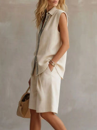 Sleeveless Button Up Top and Shorts Set Thumbnail 2