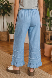 Ruffled Hem Wide Leg Chambray Jeans Thumbnail 5