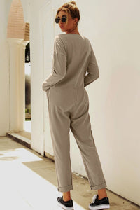 Buttoned Drop Shoulder Pocket Jumpsuit Thumbnail 2