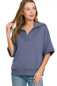 Zenana Scuba Collared Short Sleeve Pullover Thumbnail 2