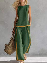 Full Size Contrast Stripe Sleeveless Top & Wide-Leg Pants Set Plus Size Thumbnail 5
