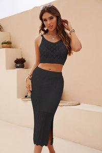 Openwork Cropped Tank and Split Skirt Set Thumbnail 10