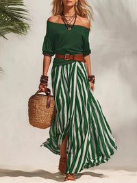 Off Shoulder Top and Striped Maxi Skirt Set Thumbnail 5