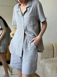 Button Up Short Sleeve Shirt and Shorts Set Thumbnail 4