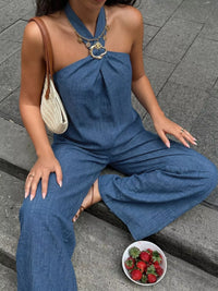 Halter Neck Top and Wide-Leg Pants Set Thumbnail 3
