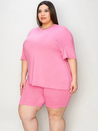 Basic Bae Full Size V-Neck Drop Shoulder T-Shirt and Shorts Set Thumbnail 7