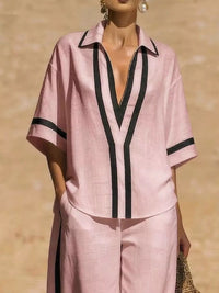 Full Size Contrast Trim Top and Pants Set Plus Size Thumbnail 9