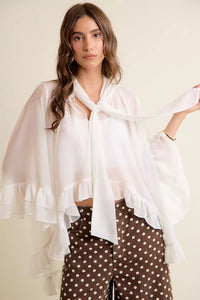 Sheer Ruffle Bell Sleeve Bow Tie Blouse Thumbnail 12