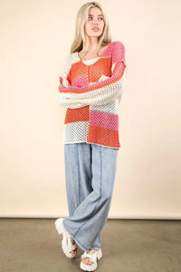VERY J Color Block Oversized Summer Knit Cover Up Thumbnail 4