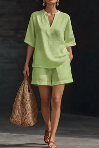 Notched Half Sleeve Top and Shorts Set Thumbnail 7