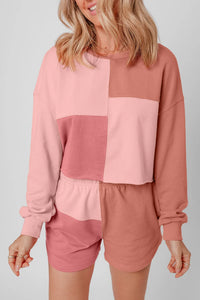 Color Block Round Neck Top and Shorts Set Thumbnail 4