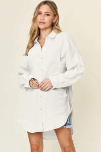 Double Take Full Size Pocketed Texture Button Up Shirt Thumbnail 10