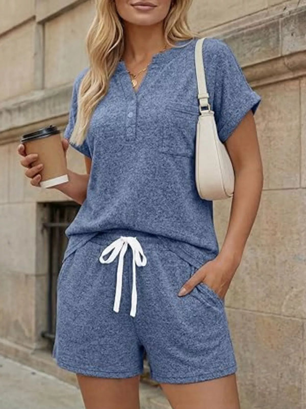 Short Sleeve Top and Shorts Set - Women's Clothing & Dresses USA