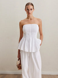 Strapless Peplum Top and Wide Leg Pants Set Thumbnail 2