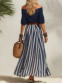 Off Shoulder Top and Striped Maxi Skirt Set Thumbnail 3