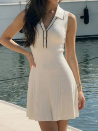 Sleeveless Ribbed Knit Polo Sweater Dress Thumbnail 4
