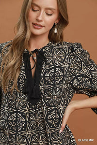 Umgee Mix Geometric Print V-Neck Tassel Detail Tunic Dress Thumbnail 5
