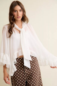 Sheer Ruffle Bell Sleeve Bow Tie Blouse Thumbnail 14