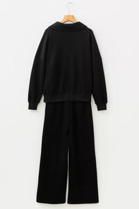 Collared V Neck Pullover Sweatshirt Sweatpants Set Thumbnail 9