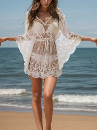 Lace V-Neck Three-Quarter Sleeve Cover Up Thumbnail 6