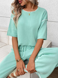 Round Neck Half Sleeve Top and Pants Set Thumbnail 2